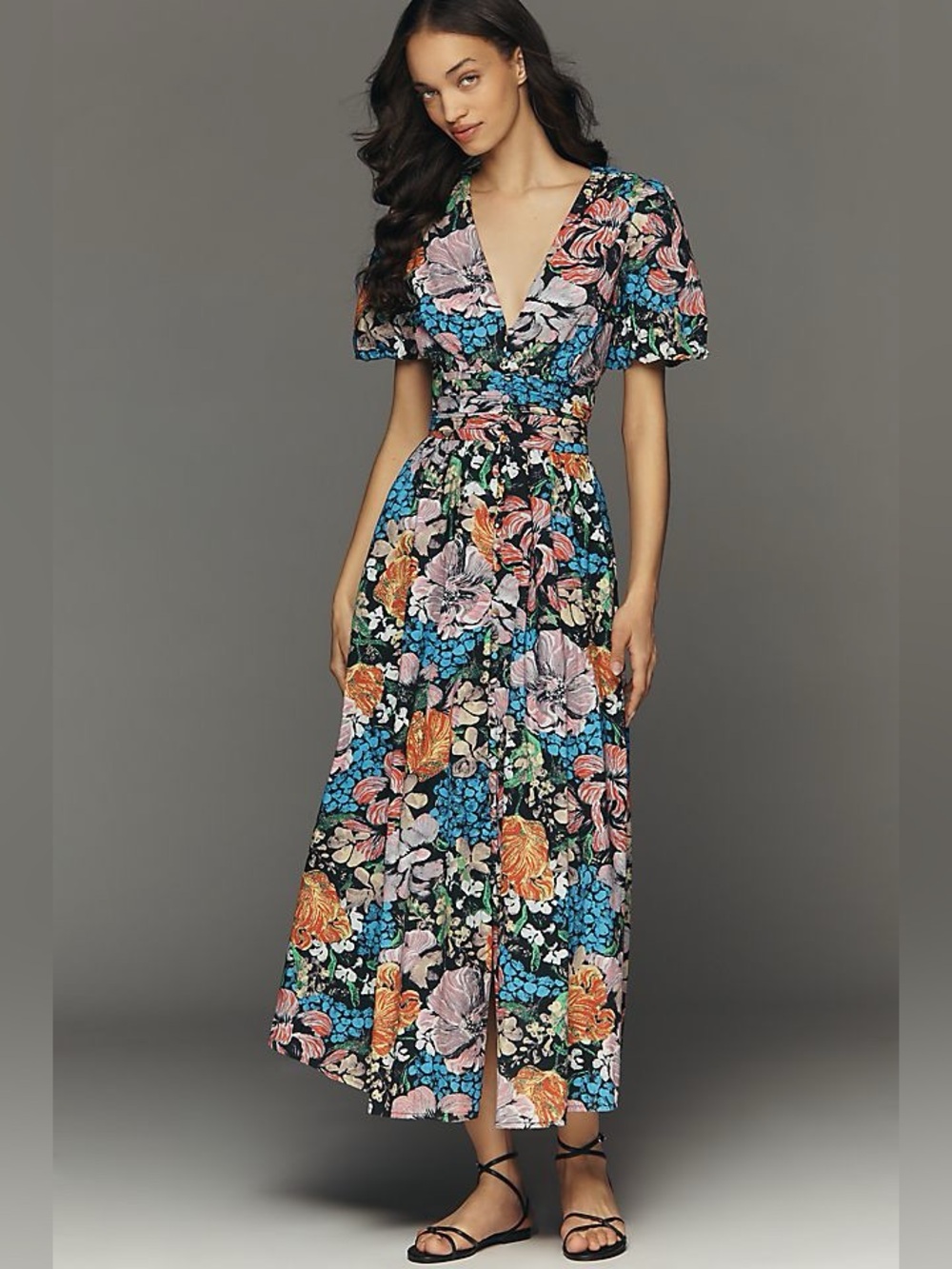 Anthropologie Yukiko Noritake Katerina Button-Front Midi Dress S